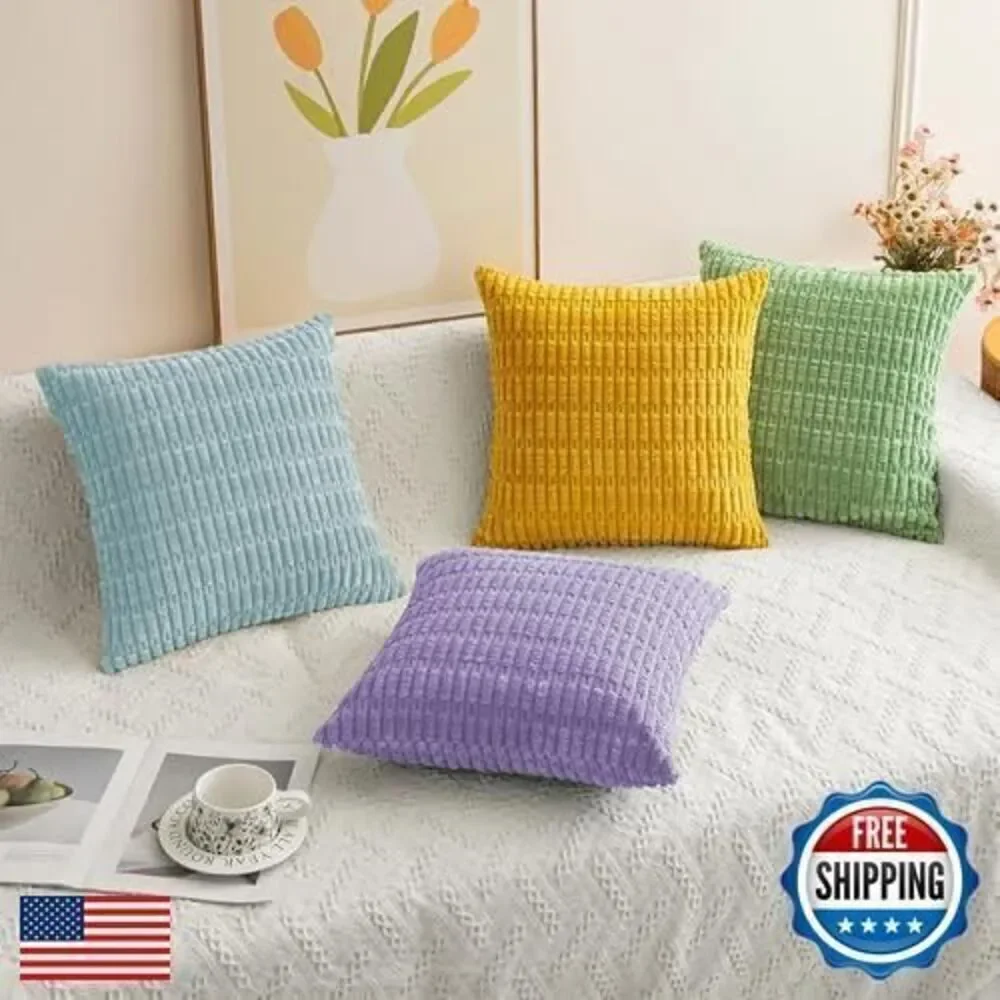 Corduroy Decorative Light Blue Throw Pillow Covers 16x16 Inch Set of 2